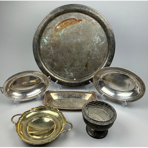 199 - A COLLECTION OF SILVER PLATE ITEMS, to include two dishes, a large plate and a rose bowl (Qty)