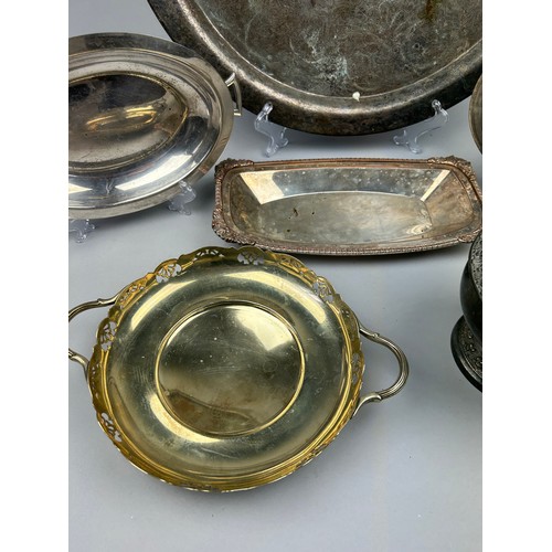 199 - A COLLECTION OF SILVER PLATE ITEMS, to include two dishes, a large plate and a rose bowl (Qty)