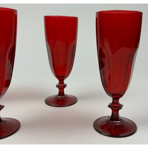 185 - A SET OF SIX RED CHAMPAGNE GLASSES (6)