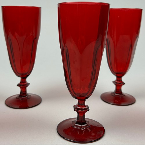 185 - A SET OF SIX RED CHAMPAGNE GLASSES (6)