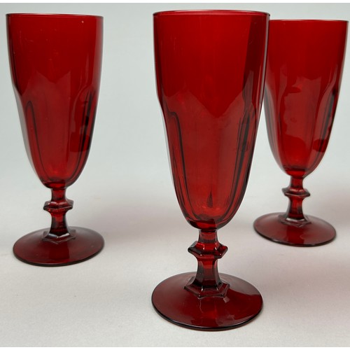 185 - A SET OF SIX RED CHAMPAGNE GLASSES (6)