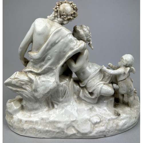 173 - A CAPODIMONTE BLANC DE CHINE PORCELAIN GROUP, depicting two ladies and an infant.