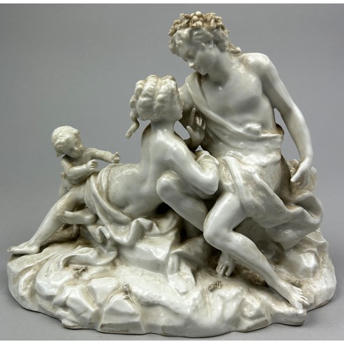 173 - A CAPODIMONTE BLANC DE CHINE PORCELAIN GROUP, depicting two ladies and an infant.