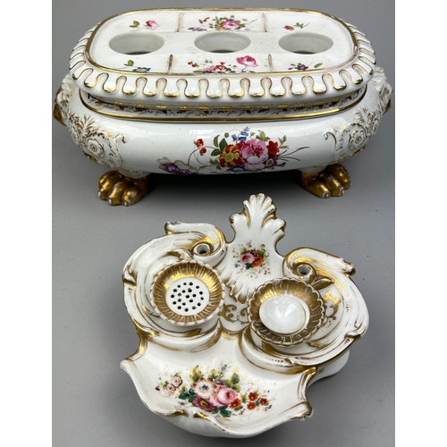 171 - A PORCELAIN PLANTER AND A SMALL INKWELL, probably French 19th Century. 

The first larger on gilt pa... 