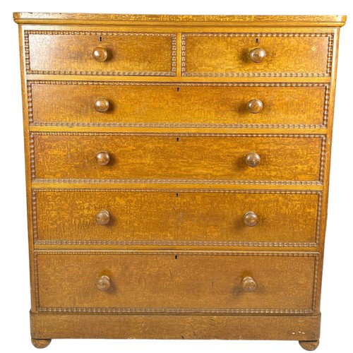 121 - A LARGE VICTORIAN SCUMBLE PINE CHEST OF DRAWERS, comprising two short over four long drawers raised ...