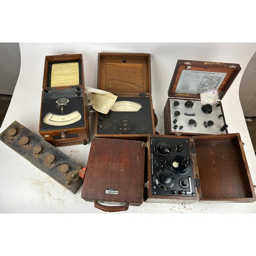 210 - EARLY SCIENTIFIC EQUIPMENT: to include wattmeters, voltmeters, resistance boxes. All in teak cases. ... 