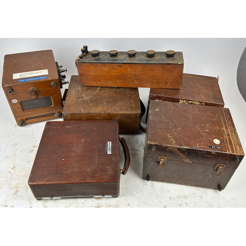 210 - EARLY SCIENTIFIC EQUIPMENT: to include wattmeters, voltmeters, resistance boxes. All in teak cases. ... 