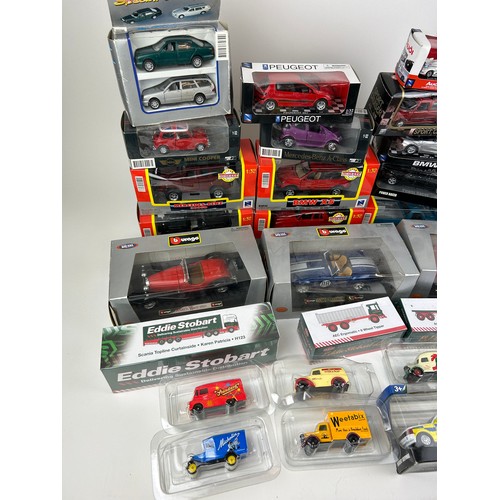 228 - A COLLECTION OF BOXED TOY CARS AND TRUCKS, some die cast to include Burago, New Ray, Eddie Stobart a... 