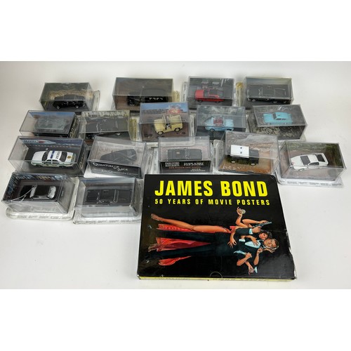 233 - A COLLECTION OF JAMES BOND DIE CAST TOY CARS BY G FABBRI WITH MAGAZINES, along with a book of poster... 