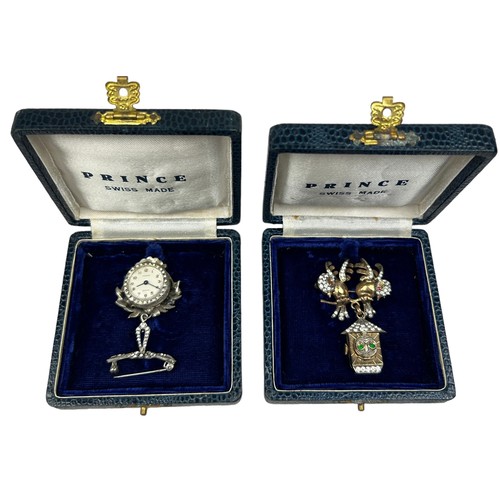 12 - PROPERTY OF A TITLED LADY: TWO SWISS MADE FOB WATCHES IN 'PRINCE' BOXES, both marked sterling silver... 