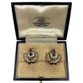 PROPERTY OF A TITLED LADY: A PAIR OF GOLD AND PLATINUM EARRINGS INSET WITH DIAMONDS AND RUBIES, in t... 