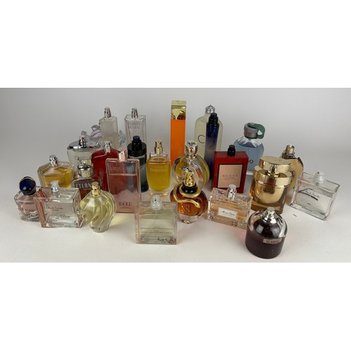 157 - A COLLECTION OF PARTIALLY USED DESIGNER PERFUME BOTTLES, to include Gucci, Versace, Guerlain and mor... 