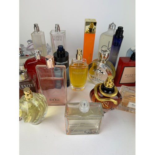 157 - A COLLECTION OF PARTIALLY USED DESIGNER PERFUME BOTTLES, to include Gucci, Versace, Guerlain and mor... 