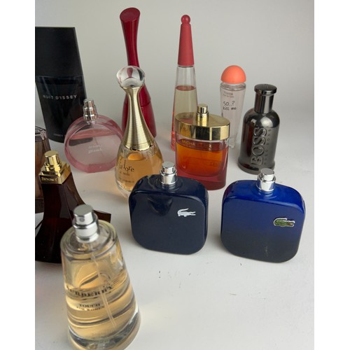 169 - A COLLECTION OF PARTIALLY USED DESIGNER PERFUME BOTTLES, to include Dior, Lacoste and Issey Miyake (... 