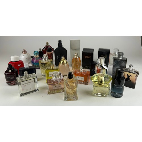 175 - A COLLECTION OF PARTIALLY USED DESIGNER PERFUME BOTTLES, to include Dior Sauvage, boxed Lancome, Dio... 