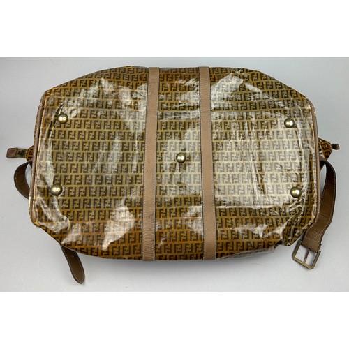 50 - A VINTAGE FENDI 'TOFFEE WRAPPER' DUFFLE BAG, with monogram 'FF' design throughout, two brown leather... 