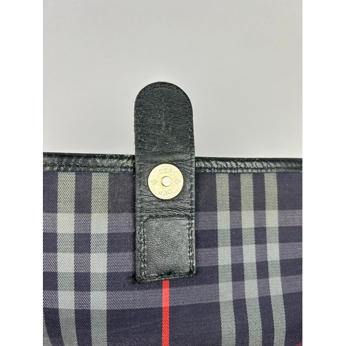 31 - A VINTAGE BURBERRY'S SATCHEL BAG, with blue 'nova check' design throughout and blue leather straps

... 