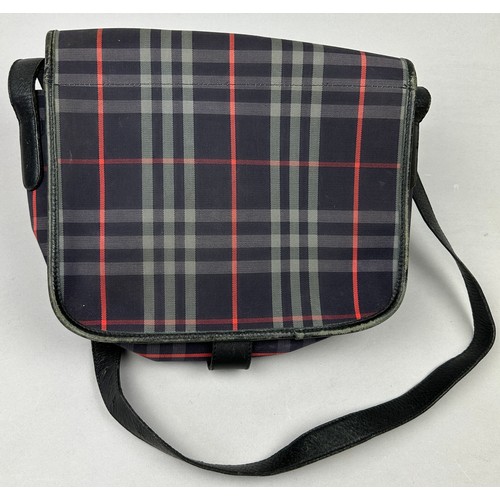 31 - A VINTAGE BURBERRY'S SATCHEL BAG, with blue 'nova check' design throughout and blue leather straps

... 