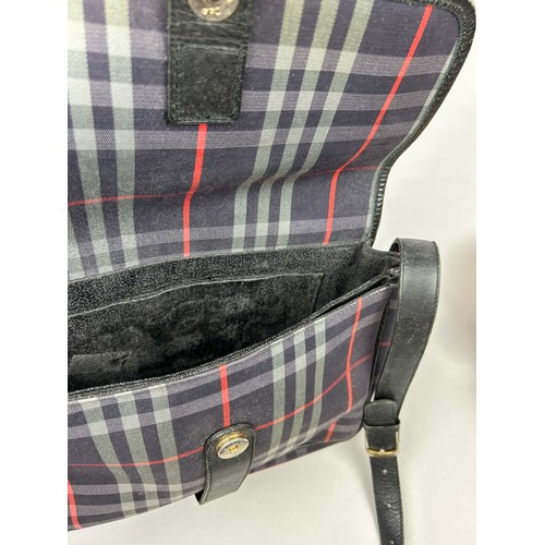 31 - A VINTAGE BURBERRY'S SATCHEL BAG, with blue 'nova check' design throughout and blue leather straps

... 