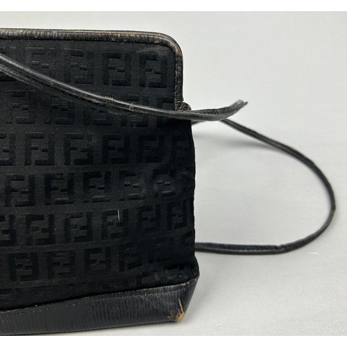 9 - A VINTAGE FENDI SIDE BAG, black interlocking 'FF' monogram design throughout and central emblem, wit... 