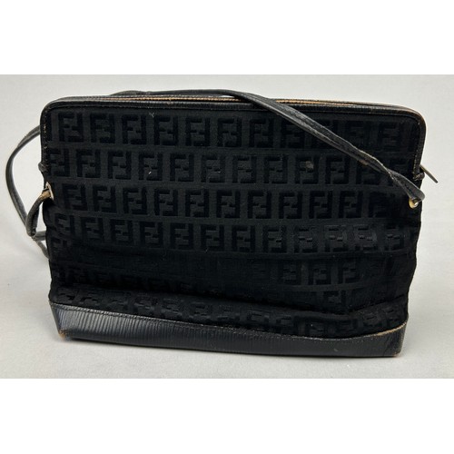 9 - A VINTAGE FENDI SIDE BAG, black interlocking 'FF' monogram design throughout and central emblem, wit... 