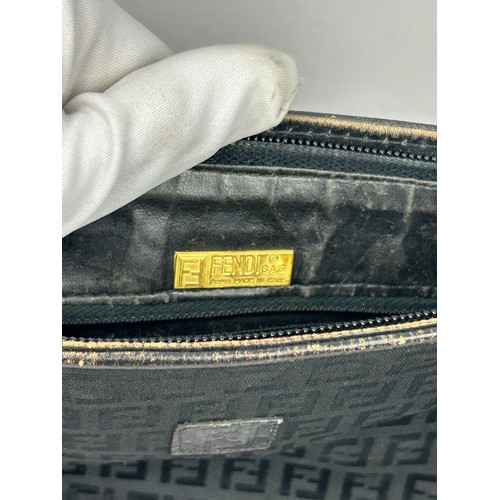 9 - A VINTAGE FENDI SIDE BAG, black interlocking 'FF' monogram design throughout and central emblem, wit... 