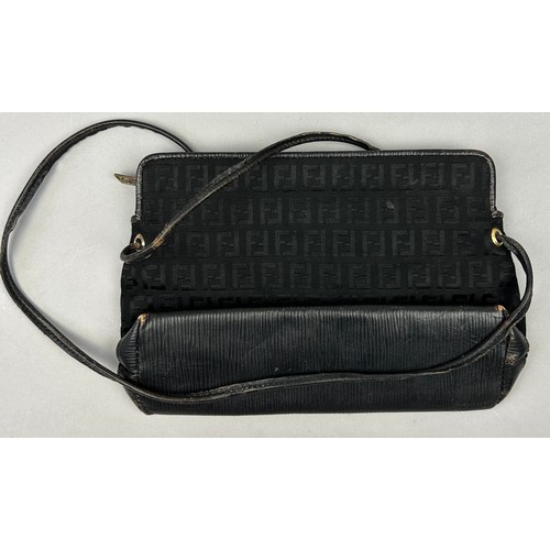 9 - A VINTAGE FENDI SIDE BAG, black interlocking 'FF' monogram design throughout and central emblem, wit... 