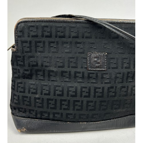 9 - A VINTAGE FENDI SIDE BAG, black interlocking 'FF' monogram design throughout and central emblem, wit... 