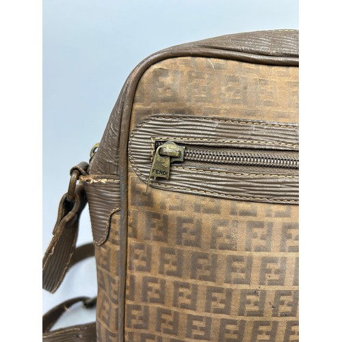 6 - A VINTAGE FENDI POUCH OR SIDE BAG, brown exterior with interlocking 'FF' monogram emblem throughout ... 