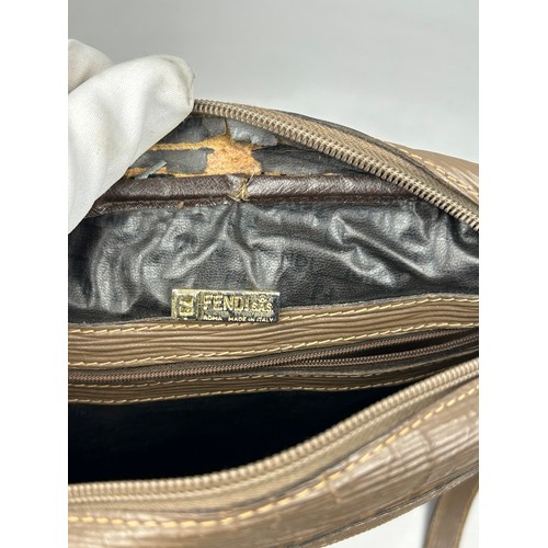 6 - A VINTAGE FENDI POUCH OR SIDE BAG, brown exterior with interlocking 'FF' monogram emblem throughout ... 