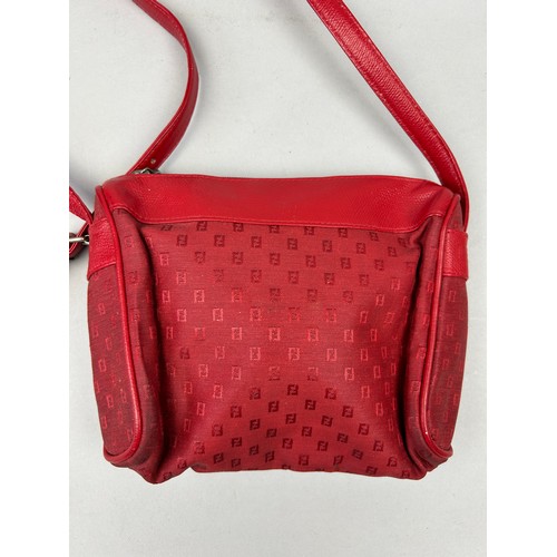 13 - A VINTAGE FENDI SIDE BAG IN BLOOD RED, interlocking 'FF' emblems throughout and red leather straps. ... 