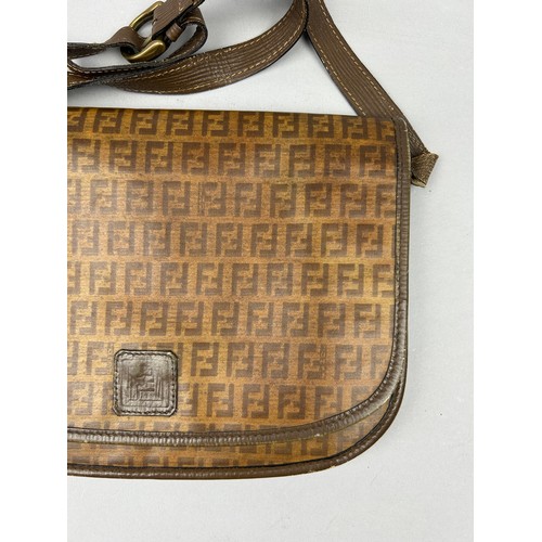 5 - A VINTAGE FENDI SATCHEL OR SIDE BAG, with  interlocking 'FF' monogram throughout and lower central '... 