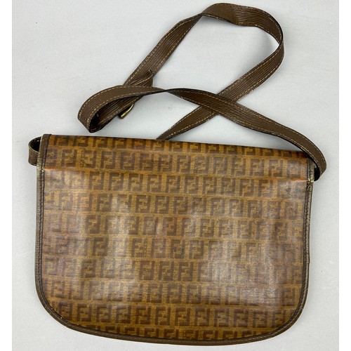 5 - A VINTAGE FENDI SATCHEL OR SIDE BAG, with  interlocking 'FF' monogram throughout and lower central '... 