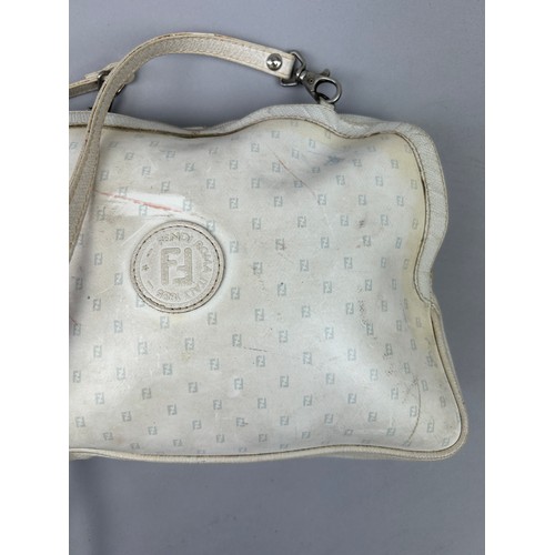 11 - A VINTAGE FENDI SIDE BAG IN WHITE LEATHER, with interlocking 'FF' monogram throughout and central 'F... 