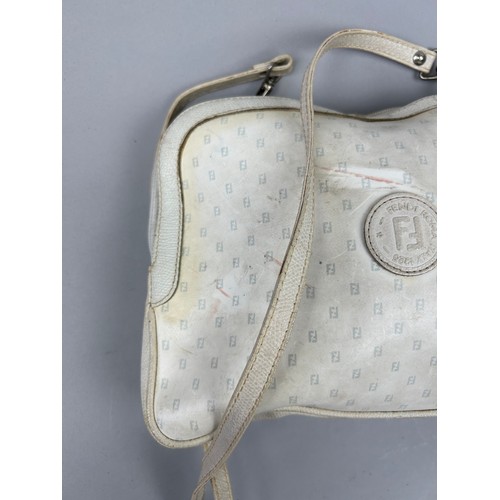 11 - A VINTAGE FENDI SIDE BAG IN WHITE LEATHER, with interlocking 'FF' monogram throughout and central 'F... 