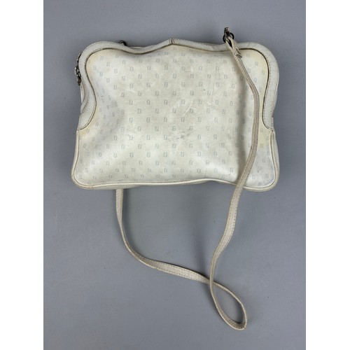 11 - A VINTAGE FENDI SIDE BAG IN WHITE LEATHER, with interlocking 'FF' monogram throughout and central 'F... 