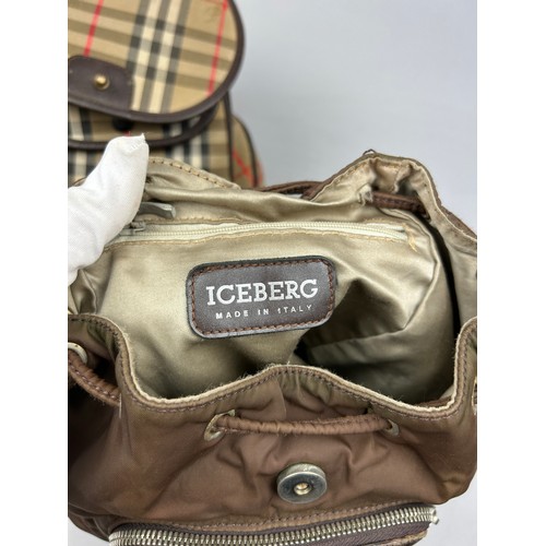 47 - A BURBERRY'S LARGE RUCKSACK BACKPACK AND AN ICEBERG JEANS BROWN NYLON RUCKSACK, 

The Burberry's wit... 