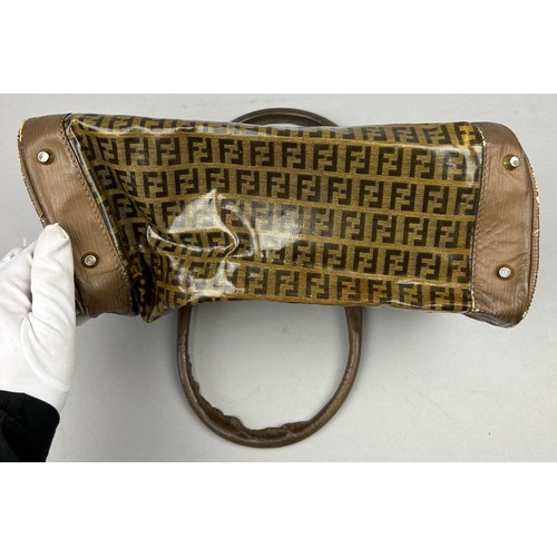 51 - A VINTAGE FENDI 'TOFFEE WRAPPER' DUFFELL BAG HOLDALL, with 'Zucca print' interlocking 'FF' emblems t... 