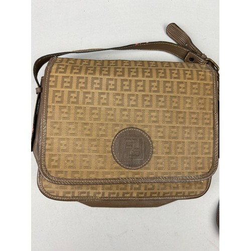 7 - A VINTAGE FENDI SIDE BAG SATCHEL, with 'Zucca print' interlocking 'FF' monogram throughout and brown... 