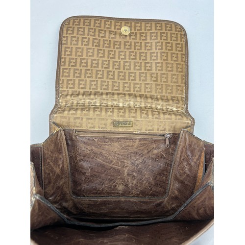 7 - A VINTAGE FENDI SIDE BAG SATCHEL, with 'Zucca print' interlocking 'FF' monogram throughout and brown... 