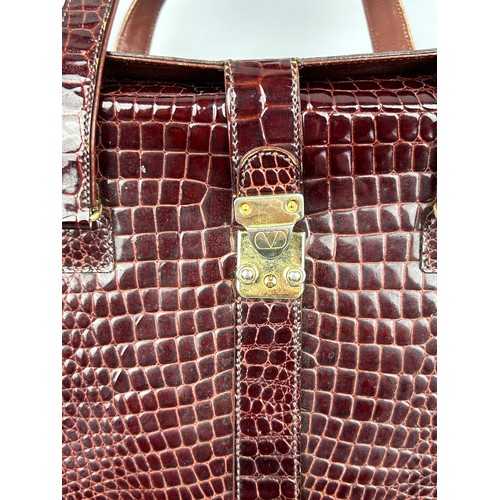 27 - A VINTAGE VALENTINO CROCODILE SKIN MAROON HANDBAG, 

35cm x 30cm

Very good condition, minimal signs... 