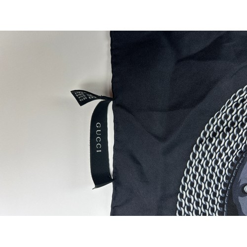 122 - A LARGE VINTAGE GUCCI SILK SCARF WITH INTERLOCKING CHAIN LINK 'GG' LOGO'S, and navy blue belt buckle... 