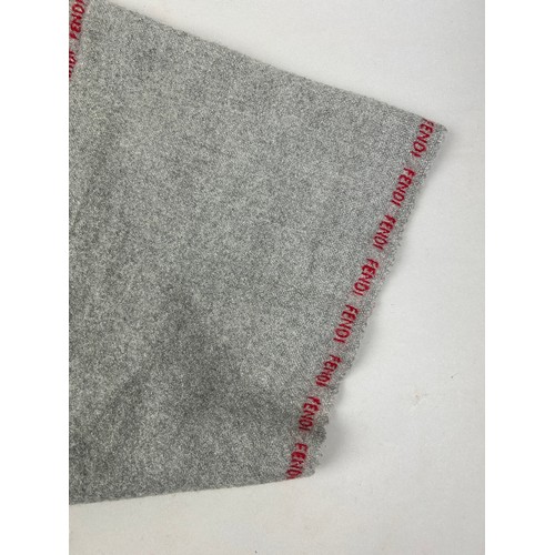 115 - A VINTAGE FENDI GREY WOOL SCARF WITH SPELL OUT TAPERED LOGO ALONG EDGES,