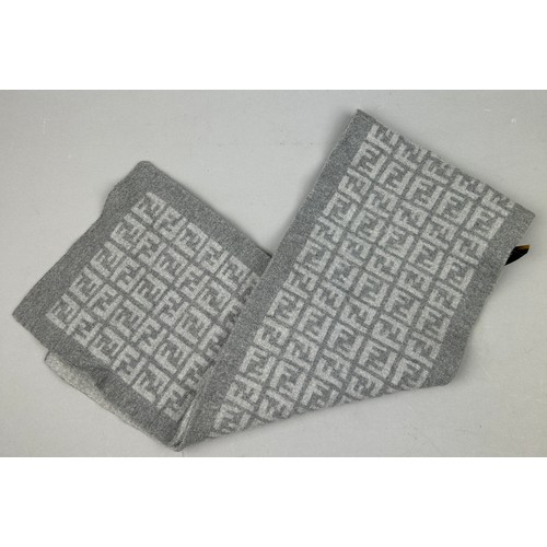 116 - A FENDI GREY SCARF WITH MONOGRAM INTERLOCKING F'S THROUGHOUT,