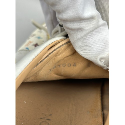 103 - A PAIR OF VINTAGE LOUIS VUITTON TRAINERS, multicoloured monogram logo's throughout and chequered whi... 