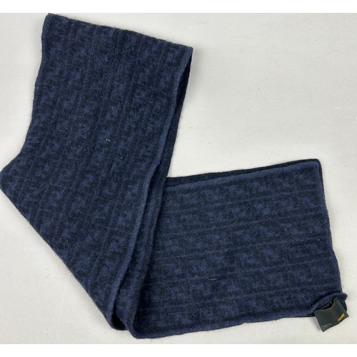 117 - A FENDI SCARF IN NAVY BLUE WITH INTERLOCKING 'F' MONOGRAM LOGO'S THROUGHOUT