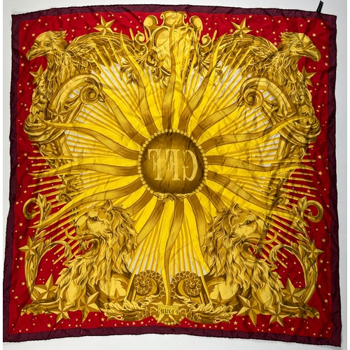 128 - A VINTAGE GIANFRANCO FERREGAMO SILK SCARF, red and gold depicting regal lions and eagles

85cm x 85c... 