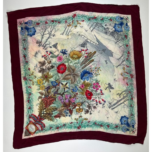 134 - A VINTAGE GUCCI SILK SCARF, of foliate design depicting a gentleman walking in a winter landscape

7... 