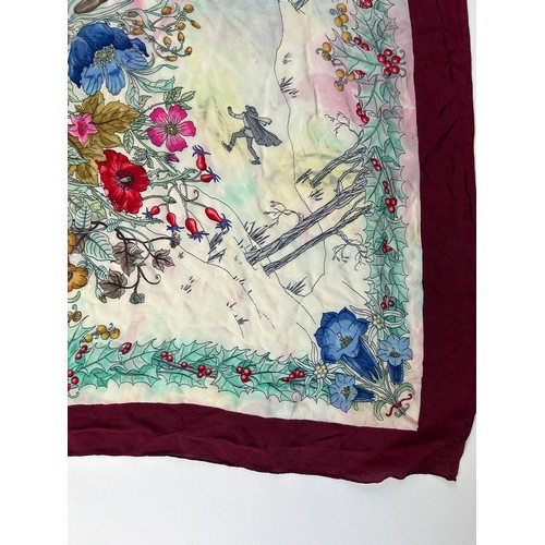 134 - A VINTAGE GUCCI SILK SCARF, of foliate design depicting a gentleman walking in a winter landscape

7... 