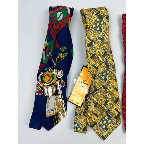 146 - FIVE DESIGNER GENTLEMAN'S NECKTIES, one Fendi new with tags, Iceberg, Yves Saint Laurent and Missoni... 